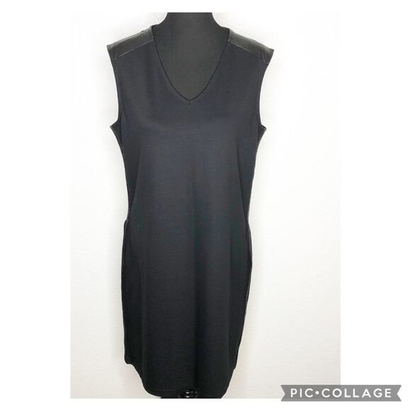 Chicos Sasha black faux leather trim sleeveless sheath dress size 1.5 Medium NWT - Picture 1 of 15